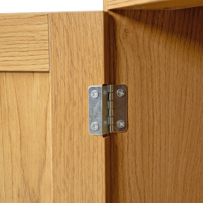 Tall Arched Pantry Cabinet With Charging Station, Adjustable Shelves, Coffee Bar