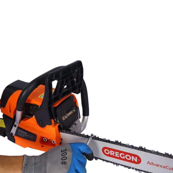52Cc Gasoline Chainsaw With 20" Oregon Bar And Chain For Wood Cutting Plastic - Orange