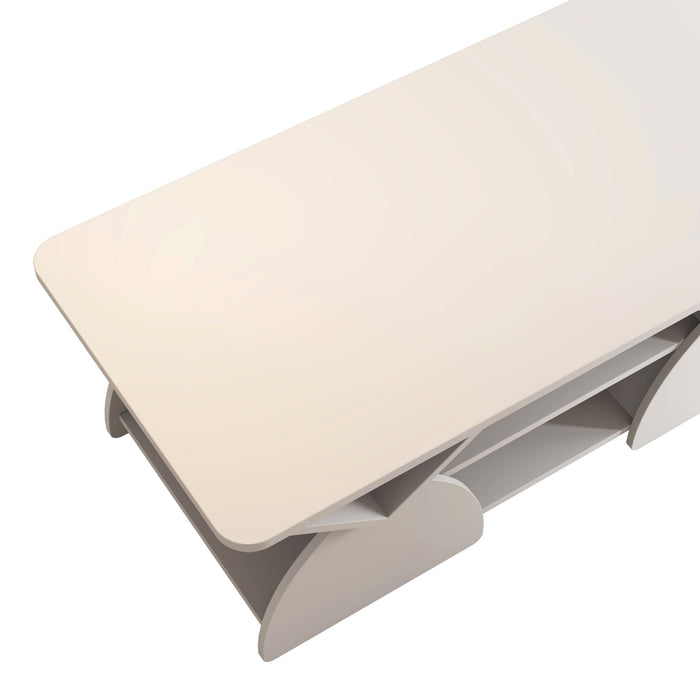 Geometric Engineered Coffee Table With Rounded Corners With Open Shelves