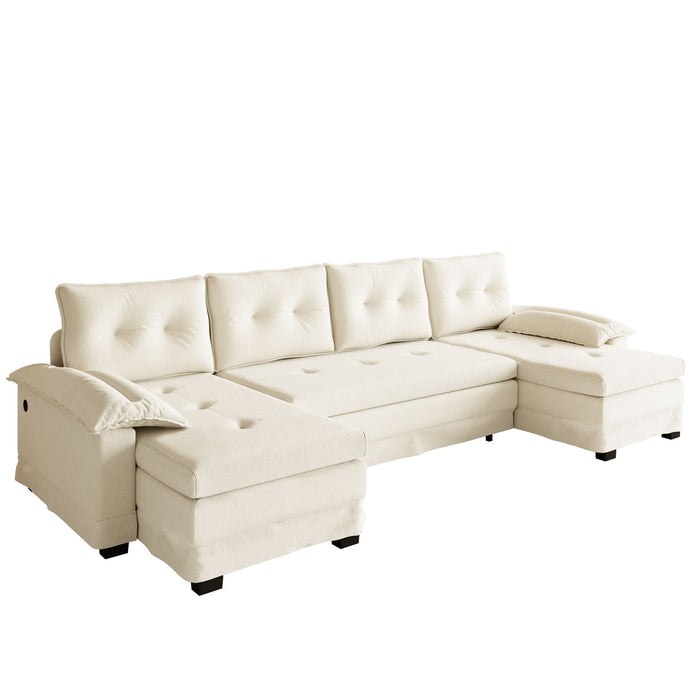 U-Shaped Sleeper Sofa With Pull Out Bed, Removable Armrests & USB Ports For Living Room