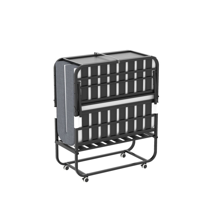 Twin Folding Bed With Adjustable Headboard, Memory Foam For Tall People, Heavy-Duty Portable On Wheels, Easy Assembly - Black