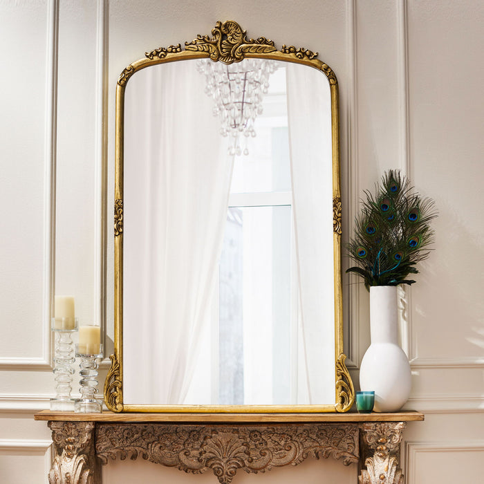 Traditional Handcrafted Over Mantle Mirror - Antique Gold