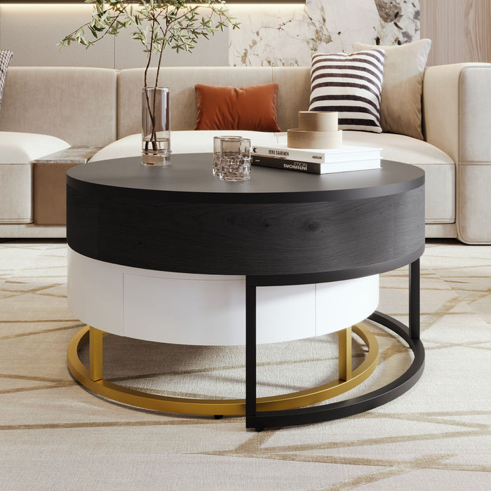 Modern Round Lift-Top Nesting Coffee Tables With 2 Drawers