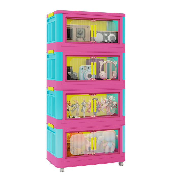 Folding Storage Cabinet With Magnetic Doors And Wheels