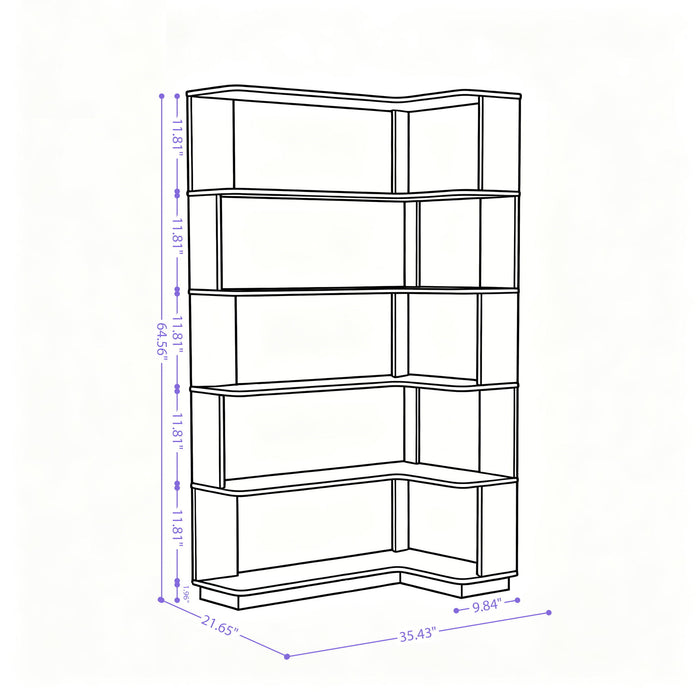 Freestanding Corner Bookshelf For Living Room - Dark Brown