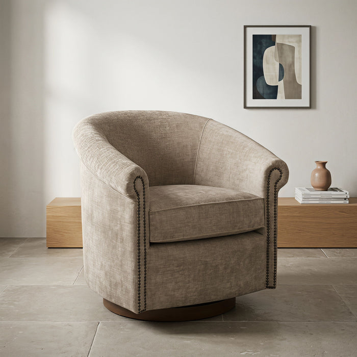 Barrel Swivel Accent Chair, 360 Degree Rotating For Living Room - Sand