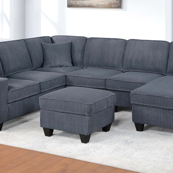 Left Arm Facing Loveseat With USB Port 5 Piece Sectional Set Corner Wedge Armless Chair Cocktail Ottoman Upholstered Living Room Furniture - Dark Gray
