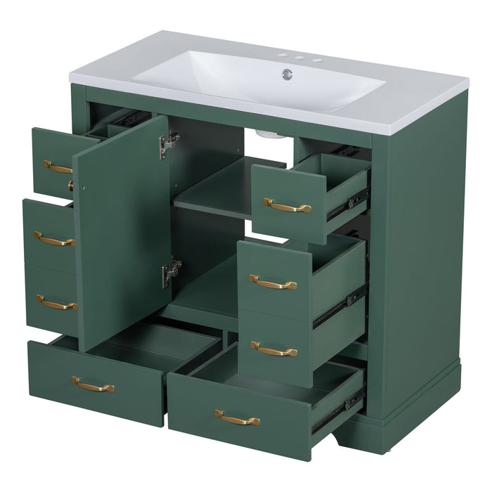 Modern Bathroom Vanity With Sink, 6 Drawers, Adjustable Shelf