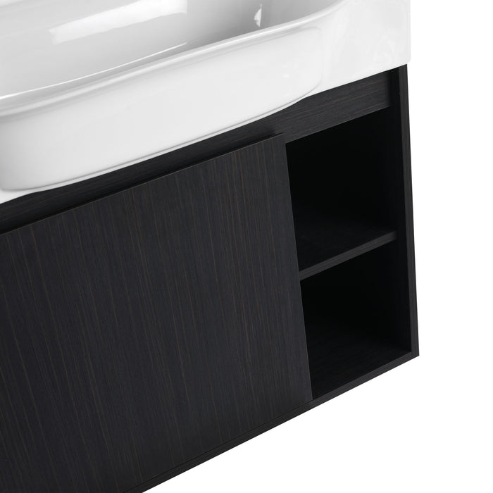 28" Wall Mounted Bathroom Vanity With Sink & Soft Close Door - Black Chestnut