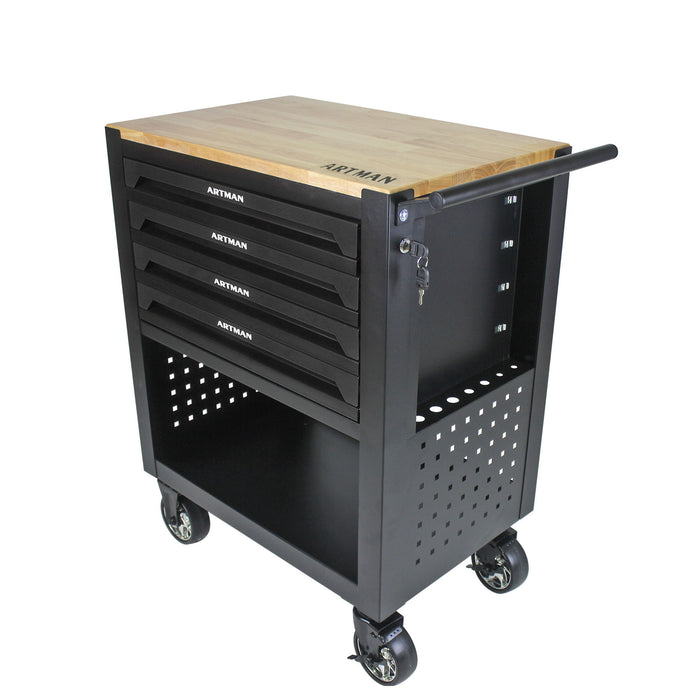 4 Drawers Multifunctional Tool Cart With Wheels And Wooden Top