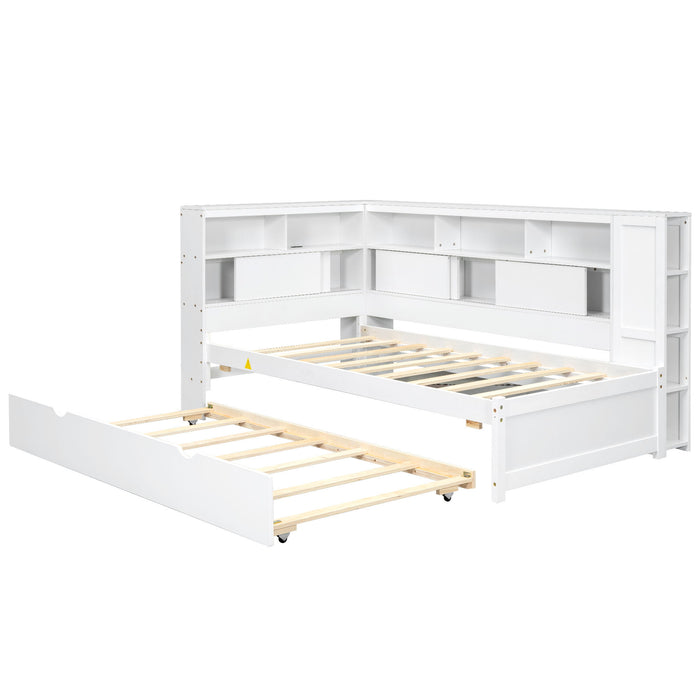 Daybed With Storage Shelves, USB Charging, And Trundle Bed