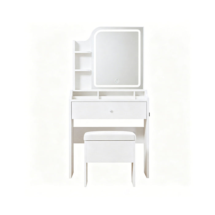 Smart LED Mirror Vanity Set With Storage For Bedrooms - Cream White
