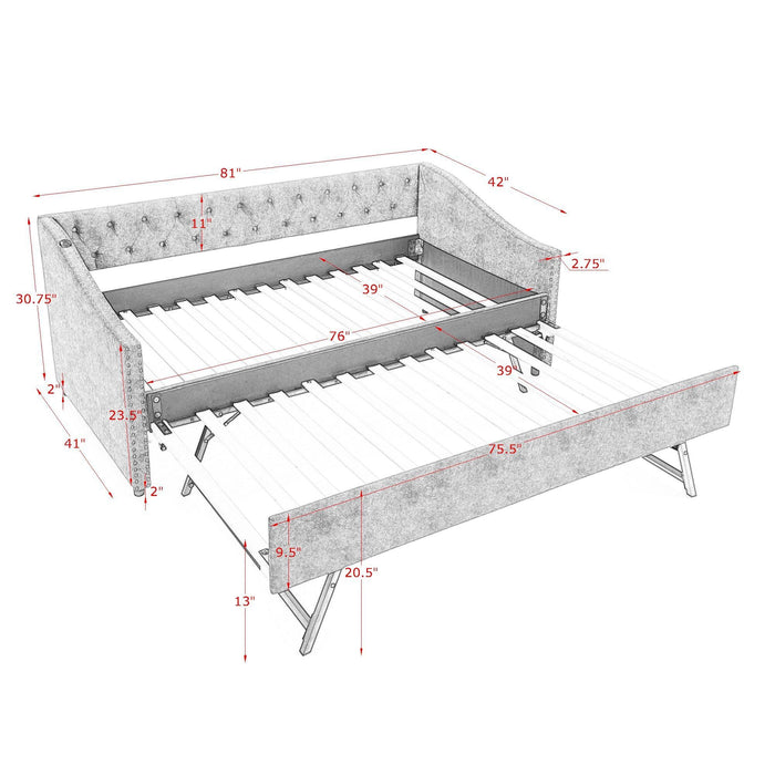 Upholstered Daybed With USB Charging & Pull Out Bed
