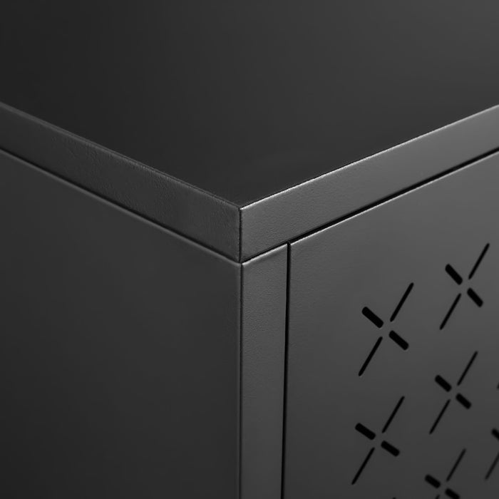 Grid Double Door Shoe Cabinet With Adjustable Compartments And Moisture-Proof Design In White Metal