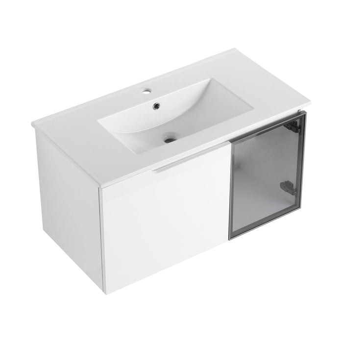 Wall Mounted Bathroom Vanity With Sink, 2 Soft Close Doors, Cabinet & Half Door