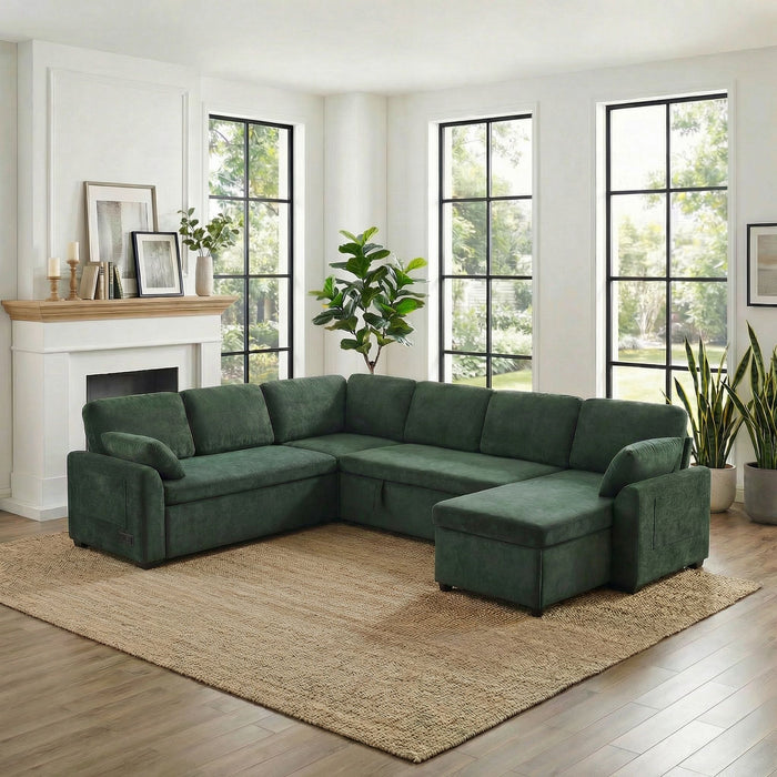 Convertible U-Shaped Sectional Sofa Bed With Reversible Chaise