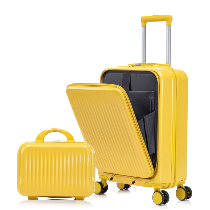 Luggage Set With Cosmetic Case, Combination Lock, Front Opening Design