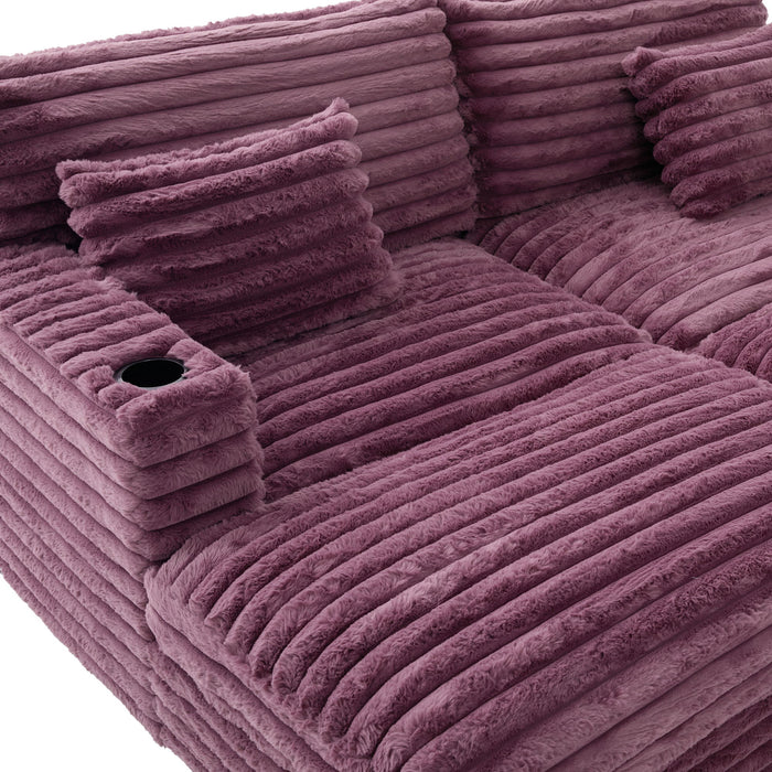 Oversized Double Chaise Lounge Sofa With USB Ports And Cup Holders