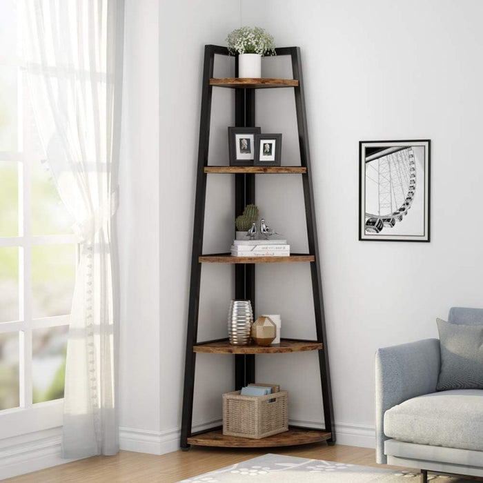 Tall 5 Tier Corner Bookshelf For Living Room