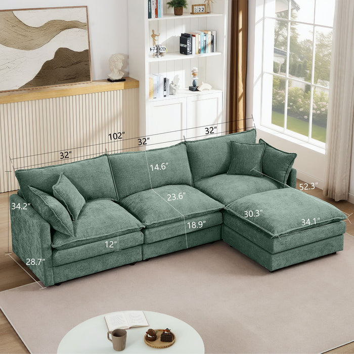 L Shaped Modular Sectional Sofa With Movable Ottoman, 3 Seater Comfortable Seating