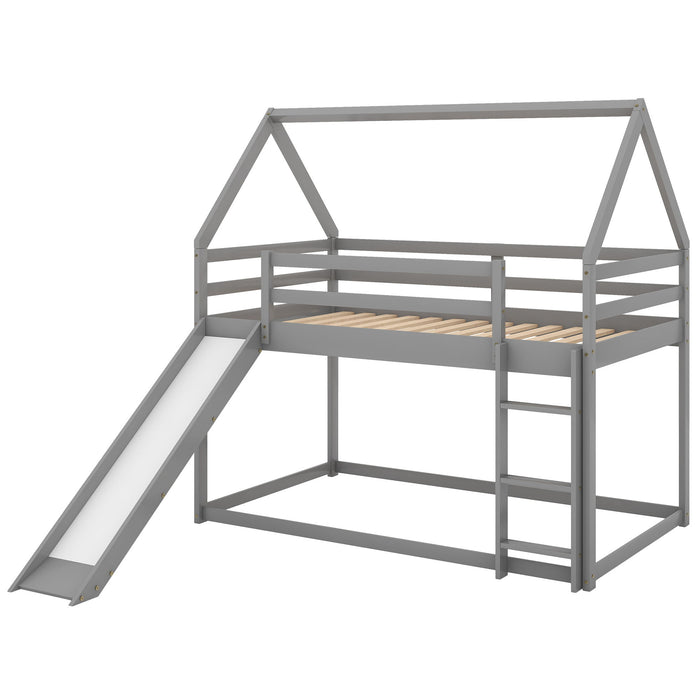 House Shape Bunk Bed With Slide And Ladder