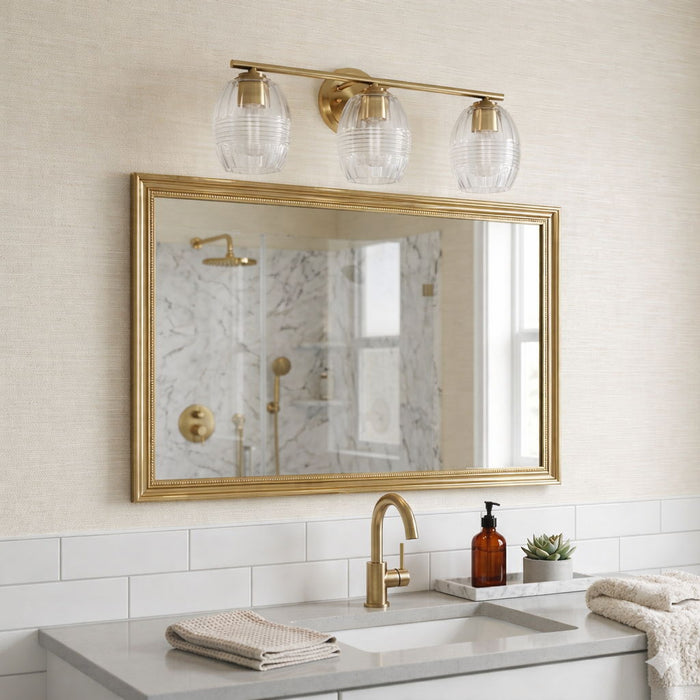 Luster - 3 Lights Vanity With Clear For Bathrooms Above Mirror Wall Lamp Satin - Clear / Gold