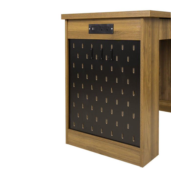 Modern Fluted Office Desk With Storage Cabinet