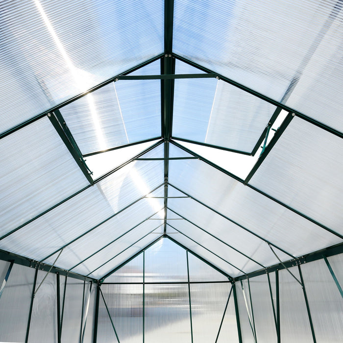 Polycarbonate Greenhouse, Heavy Duty Outdoor Aluminum Walk-In Green House Kit With Rain Gutter, Vent And Door For Backyard Garden