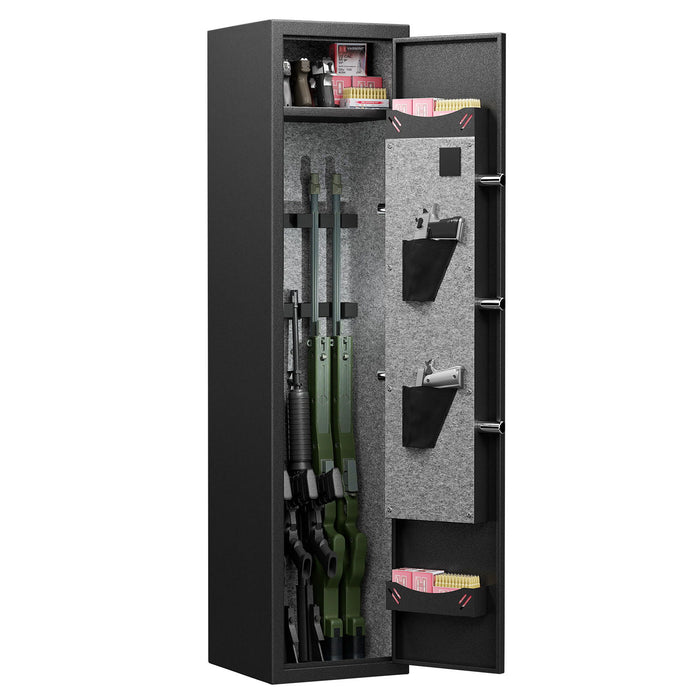 3 - 4 Gun Safe For Rifles And Pistols, Quick Access Password Gun Safe, High Security Metal Rifle Safe Locker With Removable Shelf And 2 Adjustable Gun Slots - Black