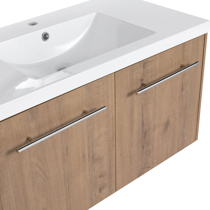 Modern Floating Bathroom Vanity With Resin Sink, Soft Close Doors