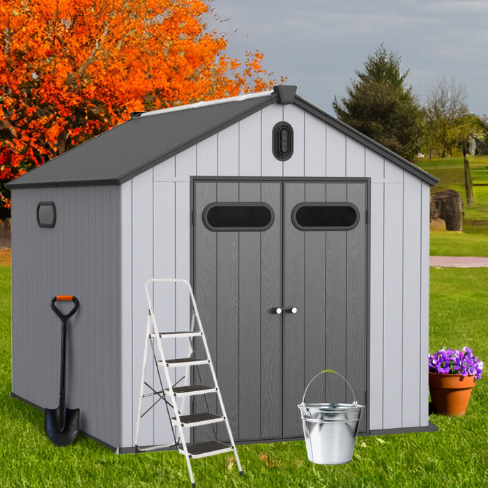 Resin Plastic Storage Shed For Backyard Garden With Spire Tool Storage