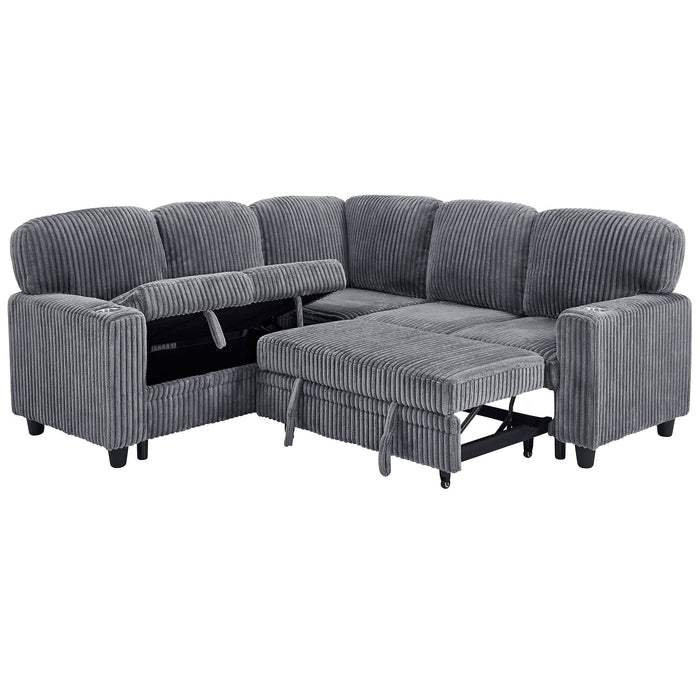 L-Shaped Sofa With Pull Out Sofa Bed With USB
