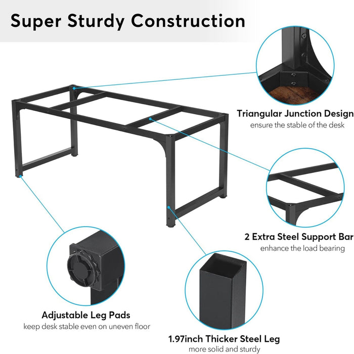 Large Computer Desk With Steel Frame For Home Office Workstation