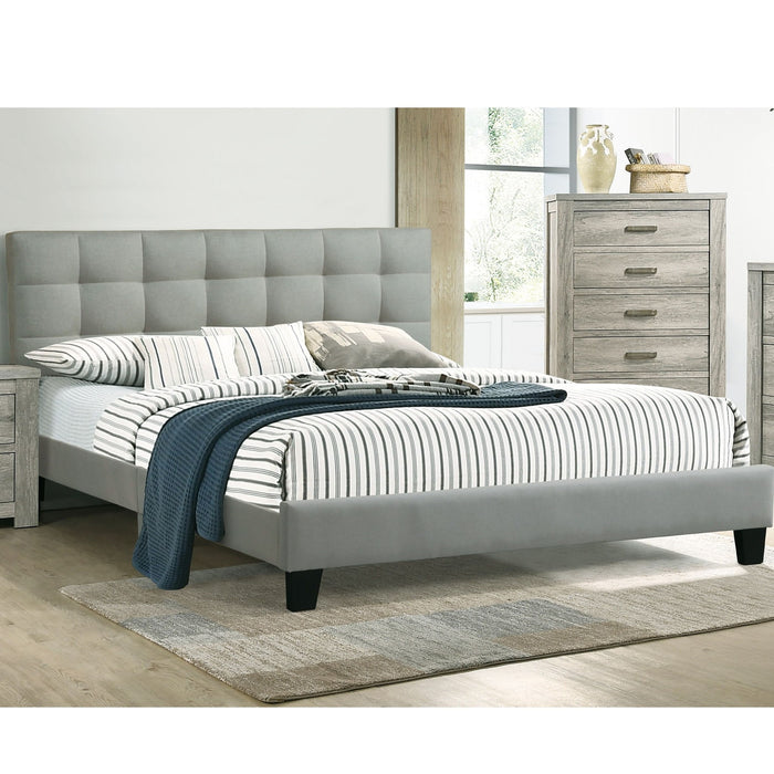 California King Size Tufted Headboard Platform Bedframe, Bedroom Furniture - Gray / Light Gray