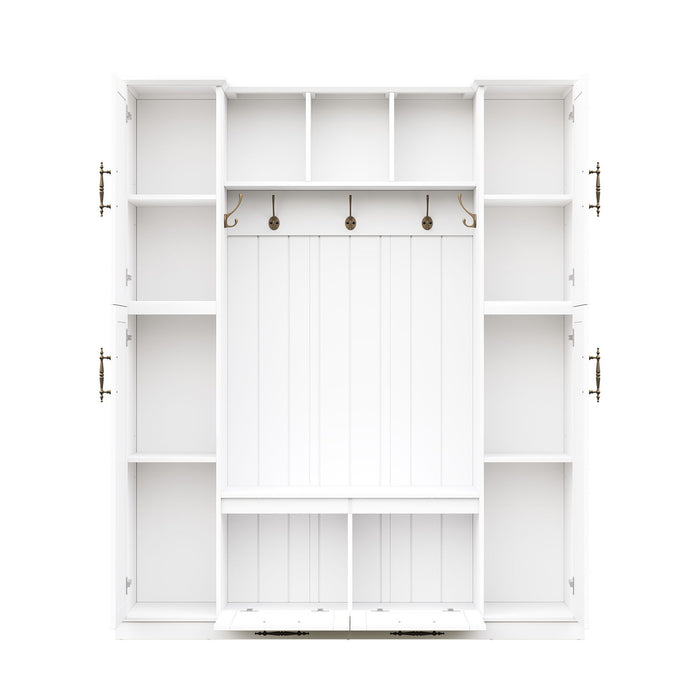 Hall Tree With 4 Side Cabinets