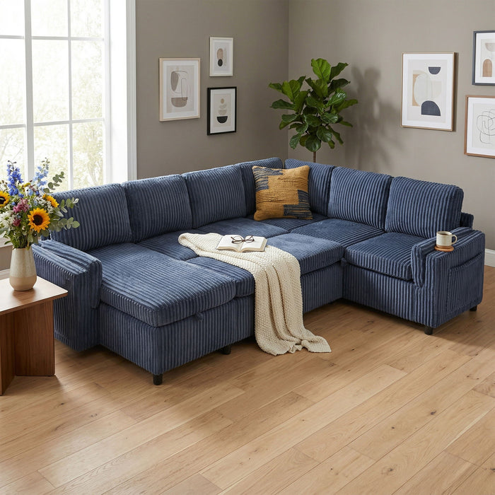 Convertible U-Shaped Sectional Sofa Bed With USB Ports And Storage
