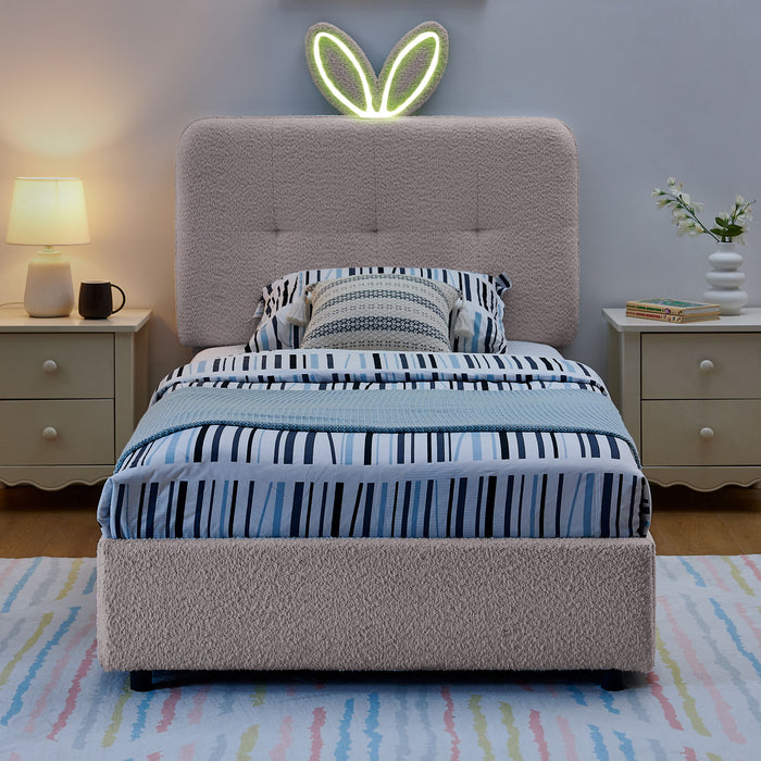 Upholstered Bed With Oversized Rabbit Ear Headboard, LED Lights & 4 Storage Drawers