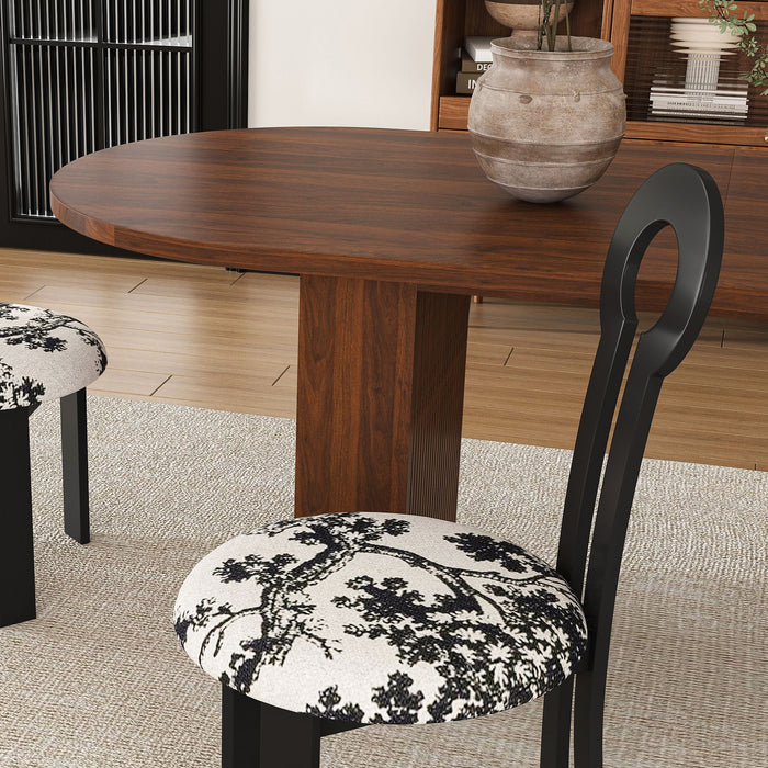Oval Dining Table For 6 With 4 Upholstered Chairs - Walnut / Black
