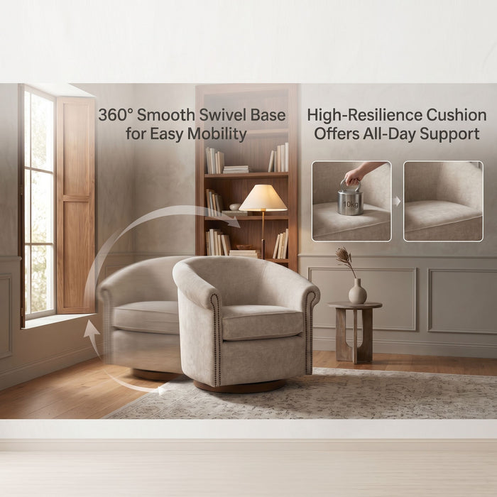 Barrel Swivel Accent Chair, 360 Degree Rotating For Living Room - Sand