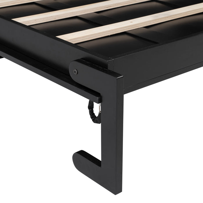 Full Size Murphy Bed With Storage Cabinets - Black