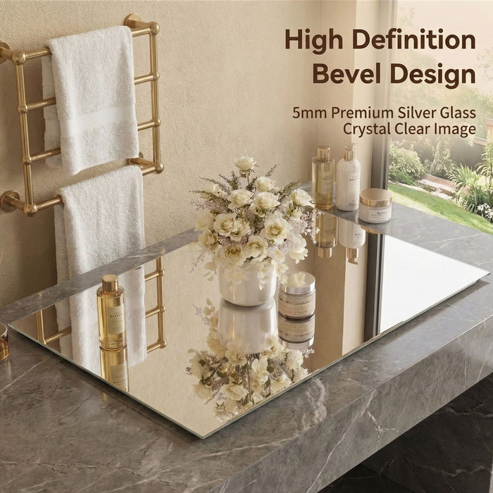 LED Bathroom Vanity Wall Mirror With Straight Edge Design, Frosted Glass Finish, Anti Fog, Dimmable 3 Color Lighting - Silver