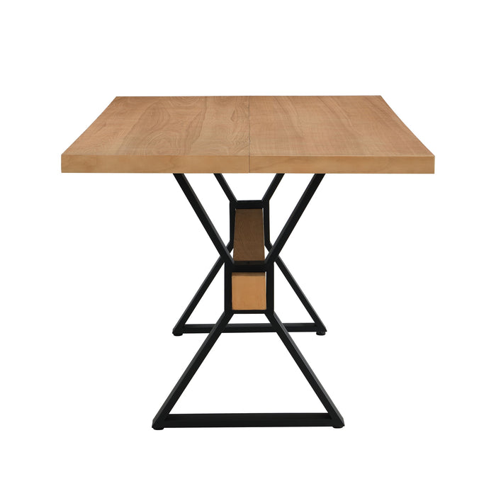 Farmhouse Style X Shaped Legs Dining Table With Metal - Natural