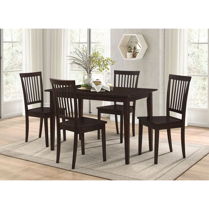 Stan - 5 Piece Dining Set With Rectangular Table And Slat Back Chairs - Cappuccino
