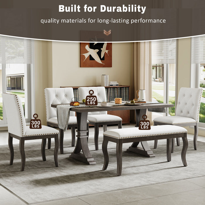 Dining Set With Bench, 6 Piece