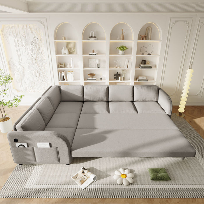 L-Shaped Couch With Pull-Out Bed, Convertible Sleeper Sofa With Side Pocket & USB Port