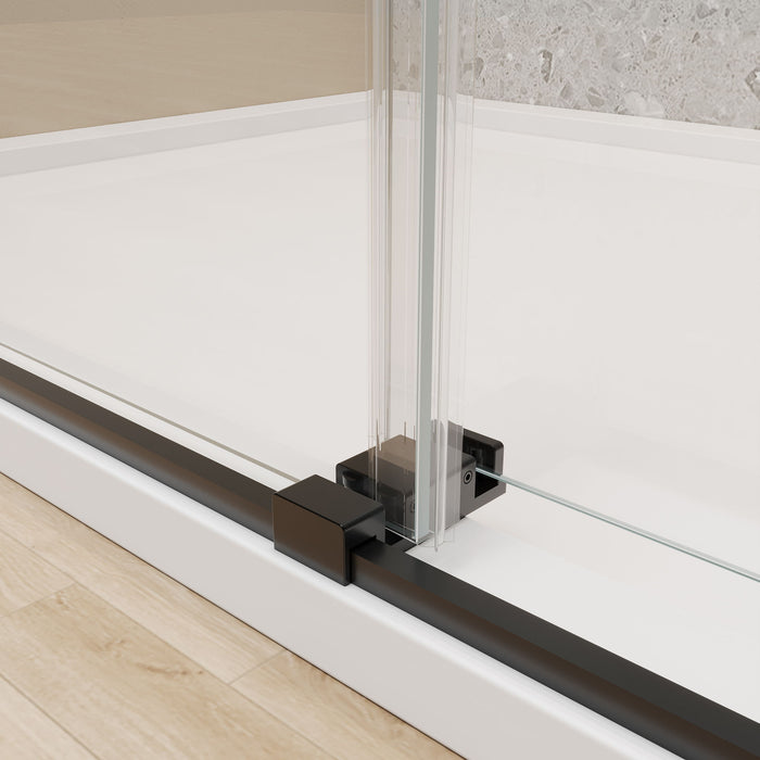 Frameless Double Sliding Soft Close Bathtub Shower Door, 5 / 16" Clear Nano Coated Tempered Glass And 304 Stainless Steel Handle - Matte Black