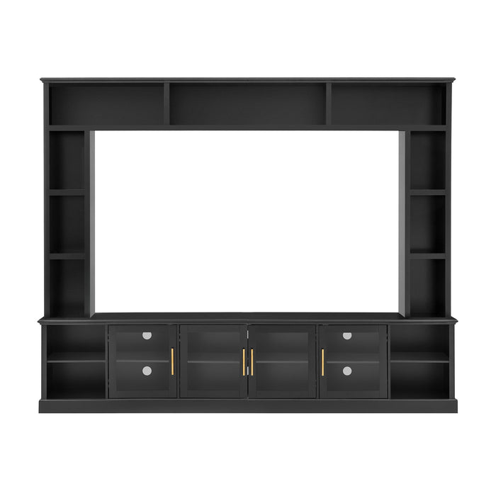 All-In-One Entertainment Center With Bookshelves & Tempered Glass Doors, TV Console Unit For Living Room