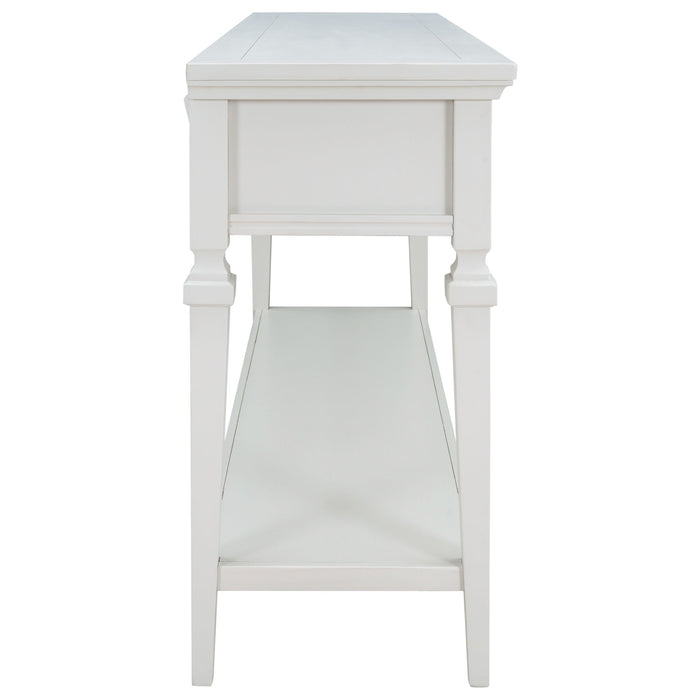 Classic Retro Style Console Table With 3 Top Drawers And Open Style Bottom Shelf - Antique White