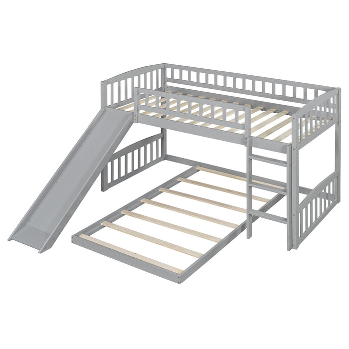 Twin Over Twin Classic Bunk Bed With Slide And Ladder - Gray