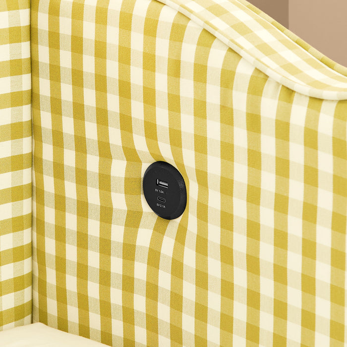 Gingham Daybed With USB Charging Port, Wave-Shaped Design